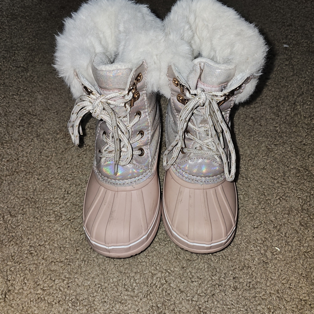 London Fog Girls Winter Boots Size 13 Pink Faux Fur Snow Boots